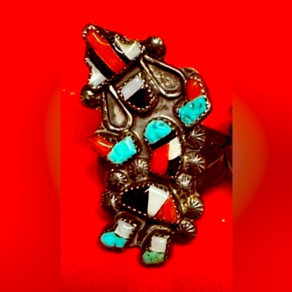 Zuni Rainbow Man ca. 1960 w/ Red Coral/Turquoise/Mother-Of-Pearl Inlay
